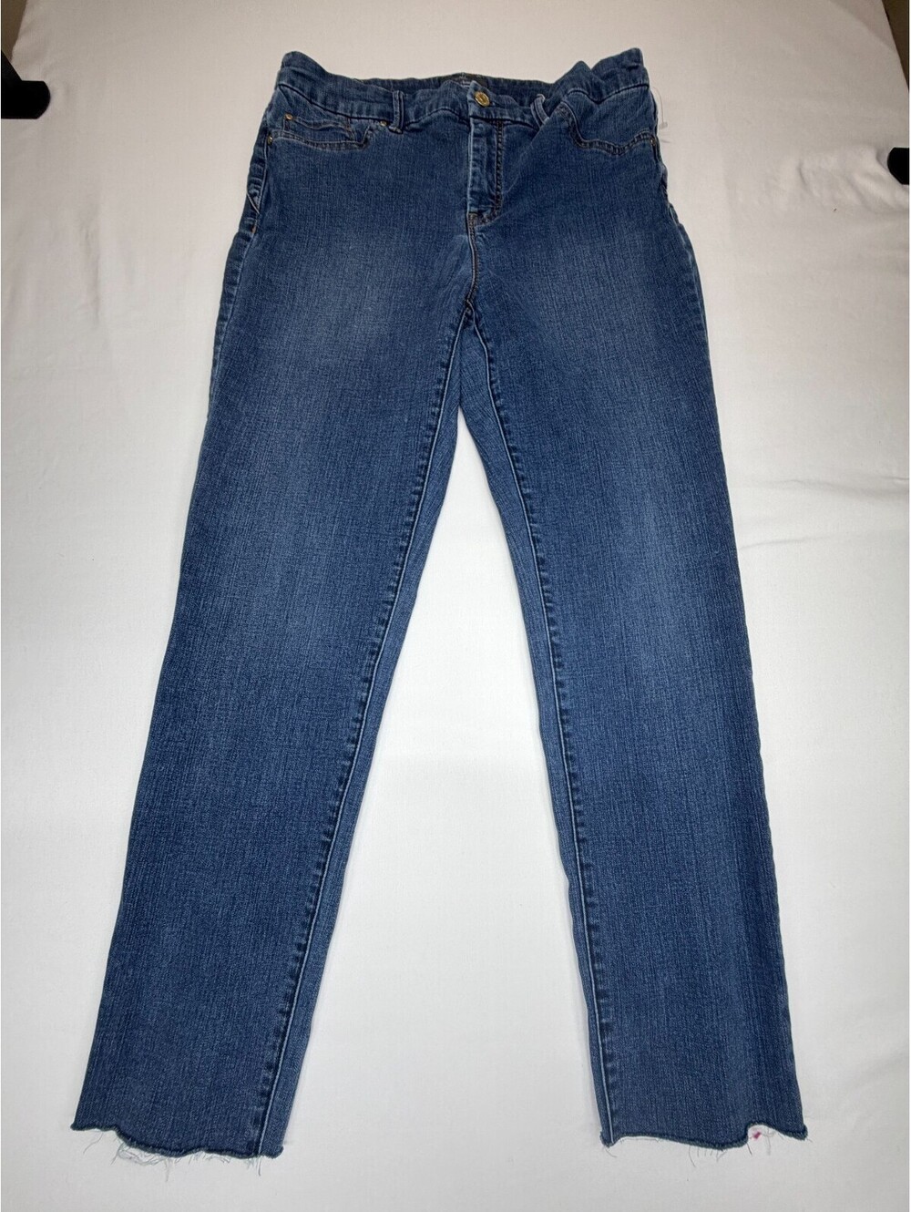 Chico's Women's Jeans Straight Denim So Slimming Distressed Hem Size 1 Blue